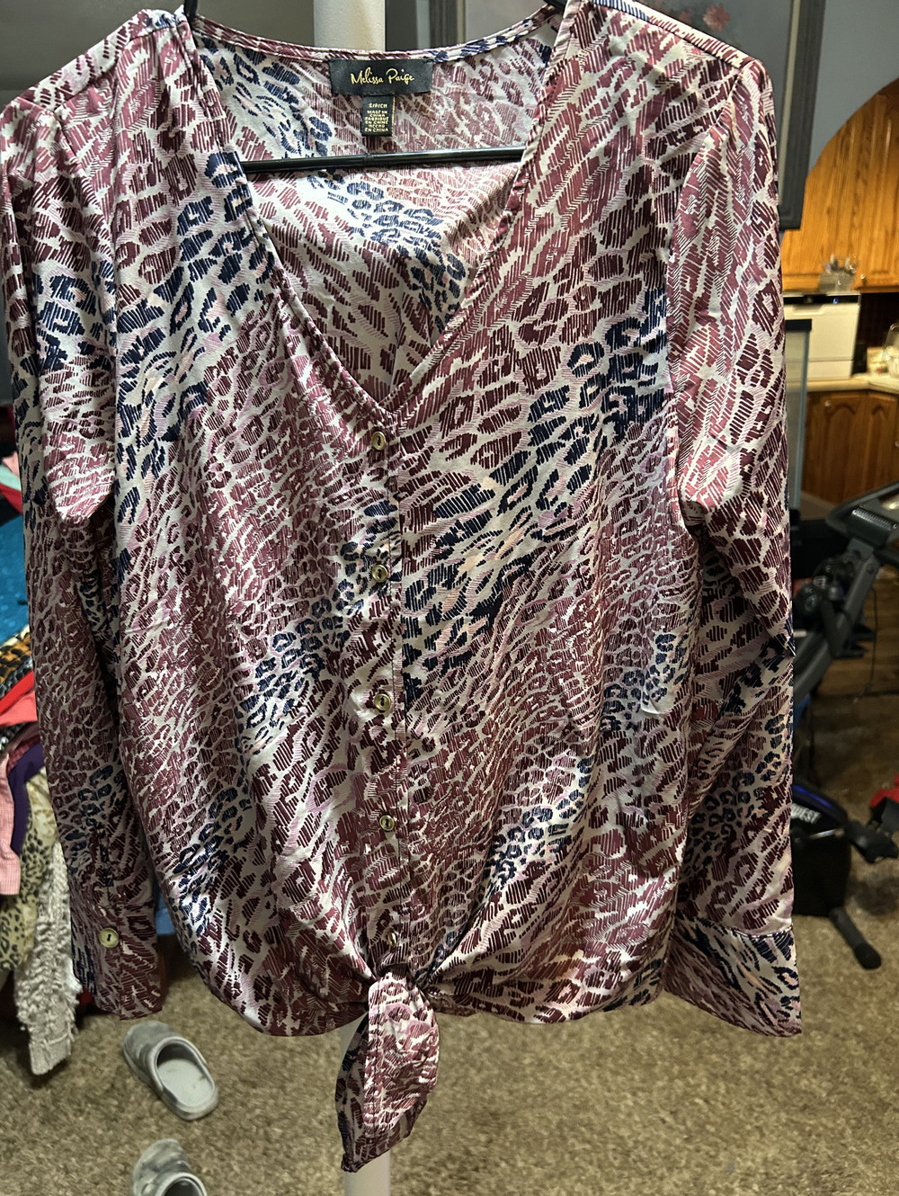 Melissa Paige Women's Long Sleeve Tie Front Blouse, Size S/P